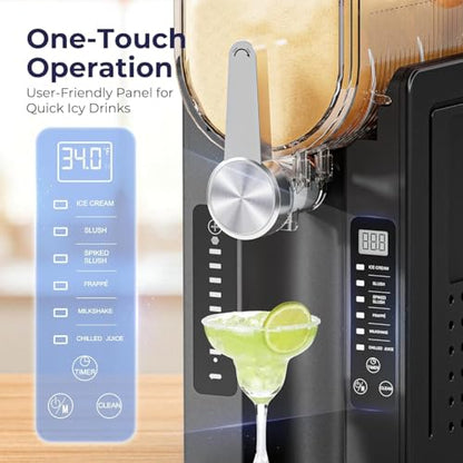 Slushie Machine, No Ice Needed Slushy Maker for Home, Real-Time Temp Display, Frozen Drink Maker with 6 Preset Programs for Ice Cream, Frappés, Milk Shake and More, Black, 1 Pack