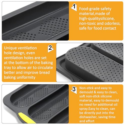 Reallnaive 8 Pcs Silicone Baguette Hamburger Bun Baking Pan Set 4 6 9 Cup French Bun Mold 3 Cup Nonstick Baguette Bread Pan with Tool for Homemade Bread Loaf Sandwich Microwave