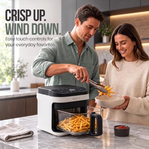 NEATE 5.8QT Air Fryer | 8-in-1 Preset Cook Modes | Cook Steak, Chicken, Fish, Veggies, Fries & More | Temperature & Timer Control | White