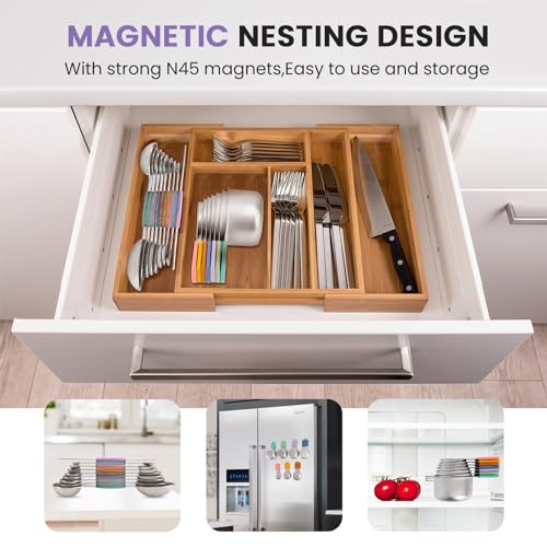 Magnetic Measuring Cups and Spoons Set-Heavy Duty 304 Stainless Steel，Double Measurement Markings，Set of 16 with Leveler for Measure Dry and Liquid Ingredients