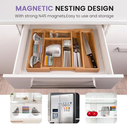 Magnetic Measuring Cups and Spoons Set-Heavy Duty 304 Stainless Steel，Double Measurement Markings，Set of 16 with Leveler for Measure Dry and Liquid Ingredients