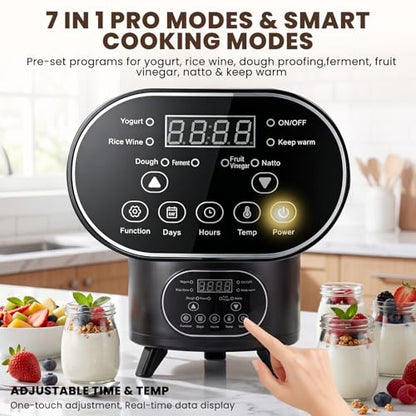 NEWTRY 8L/8.45qt Yogurt Maker, 110V Commercial Yogurt Maker Machine with Time and Temperature Control, Large Capacity Stainless Steel Inner Pot, for Dough Proofing, Rice Wine, Fruit Vinegar