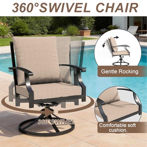 ASJMR 10 Piece Outdoor Dining Set for 8, Patio Table and Chairs Set with Umbrella, Metal Patio Furniture Set with 2 Swivel Chairs, Outdoor Table and Chairs with Cushions for Lawn, Garden, Yard-Sand