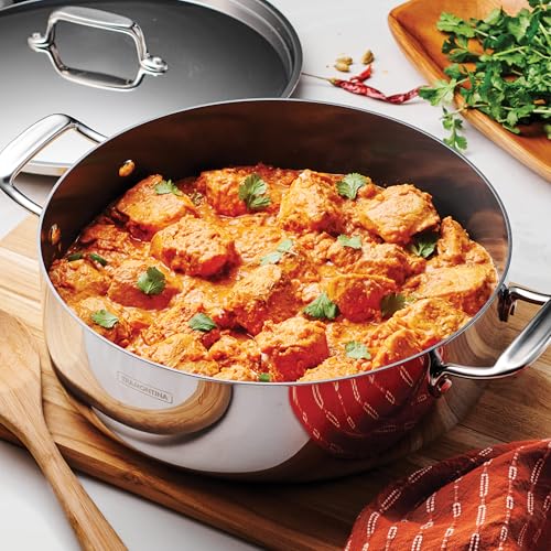 Tramontina Utsava Tri-Ply Clad Stainless Steel 6.5-Quart Casserole with Lid and Ceramic Non Stick Interior, Induction-Ready Large Braiser Pan