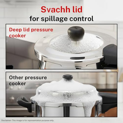 Prestige Deluxe Alpha Svachh Stainless Steel Pressure Cooker with Alpha Base and Deep Lid for Spillage Control, (4.0 L Junior Handi)