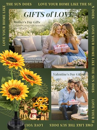 GIGALUMI Solar Garden Lights Artificial Sunflowers, LED Garden Decor Carefree Sunflower Solar Lights Outdoor Yard Decorations Outdoor, Everlasting Sunflower Decor Gift for Yard Patio (Set of 2)