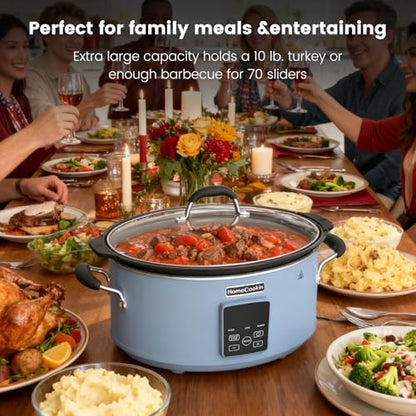 HOMECOOKIN Slow Cooker, Extra Large 10 Quart Programmable Slow Cookers with Timer, Dishwasher Safe Glass Lid & Crock, Kitchen Appliance for Families and Gatherings, Blue