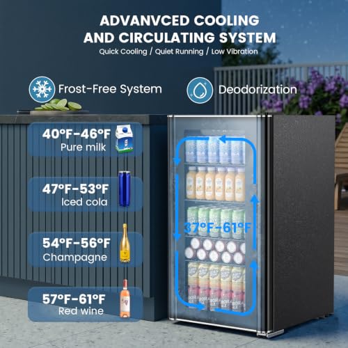 Electactic 26 Bottle Wine Cooler 130 Can Beverage Refrigerator, Small Freestanding Cabinet Wine Cellar with 40℉-61℉ Temperature Control Glass Door, Black