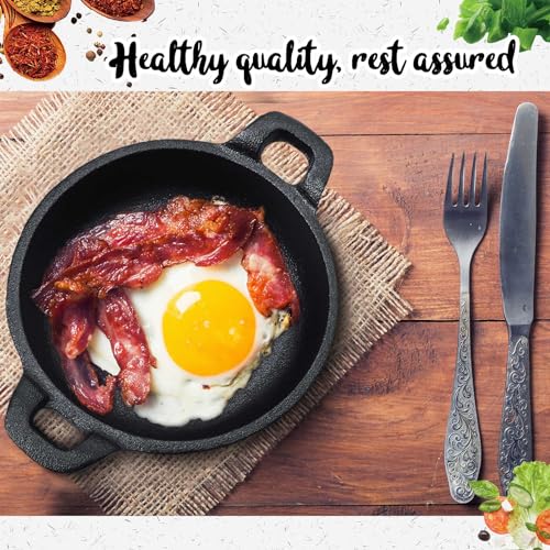 Ziliny Mini Cast Iron Skillets 5 x 5 x 1.3 Inch Cast Iron Pan Small Ramekin Set Black Casserole Dish Cookware Oven Safe Mini Skillets for Kitchen Indoor Outdoor Picnic (6 Pack)