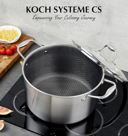 KOCH SYSTEME CS Triply Stainless Steel Pot 6 Quart, Nonstick Hybrid 18/10 Stainless Steel Stock Pot with Lid, Nonstick Cooking Pots with Honeycomb Interior, Compatible with All Cooktops, Oven Safe