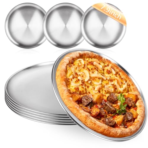 LANIAKEA 8 Pieces Stainless Steel Pizza Pans 8 Inch Round Pizza Oven Baking Serving Plate Tray Non-Stick Coating Pizza Plate for Pizza Pie Cookie, Baking, Serving, Dishwasher Safe