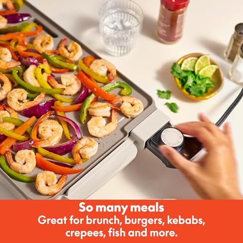 bella 10" x 20" Electric Griddle with Warming Tray, EverGood™ Ceramic Nonstick Coating & Removable Temperature Probe, Dishwasher-Safe Drip Tray & Cool Touch Handles, 1500 Watt, Oatmilk