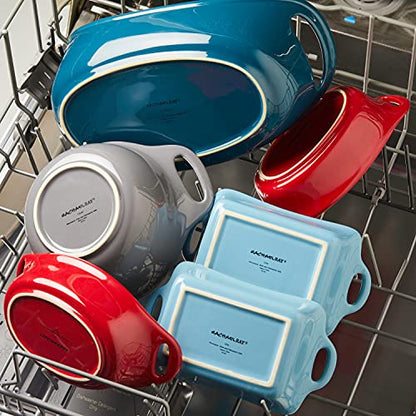 Rachael Ray Solid Glaze Ceramics Round Ramekins/Dipping Cup Set, 4 Piece, Teal