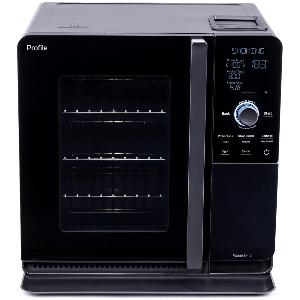 GE Profile™ Smart Indoor Pellet Smoker, with Active Smoke Filtration, 5 Smoke Control Settings, WiFi Connected, Electric, Countertop BBQ Appliance, Black