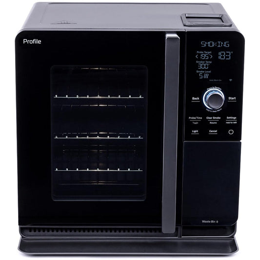 GE Profile™ Smart Indoor Pellet Smoker, with Active Smoke Filtration, 5 Smoke Control Settings, WiFi Connected, Electric, Countertop BBQ Appliance, Black