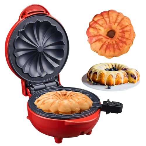Mini Cake Maker, Portable Mini Cake Maker Double-Sided Heating, electric cupcake makers for Breakfast, Cake, Snacks (Red)