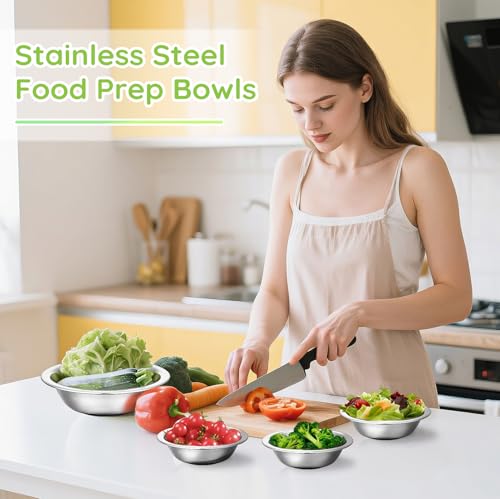Offiper 304(18/8) Stainless Steel Mixing Bowls for Kitchen, 10 Pack 6.3" 13.67 fl.oz Metal Mixing Bowls Set Stackable for Baking Serving Cooking Food Prep Storage Dishwasher Safe Heavy Duty