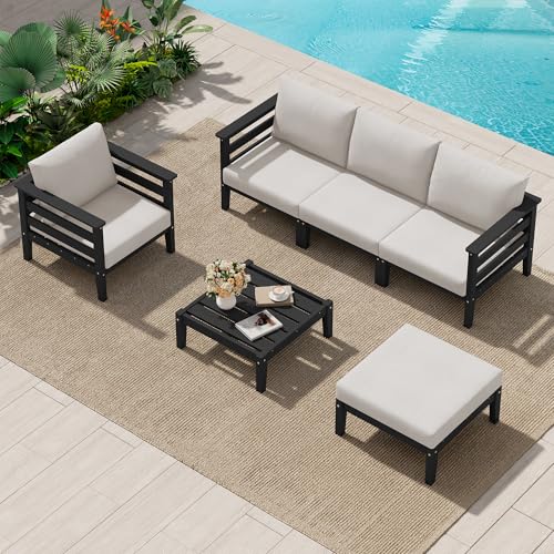 SERWALL HDPE Patio Furniture Set, 6 Pieces Outdoor Sectional Sofa Set
