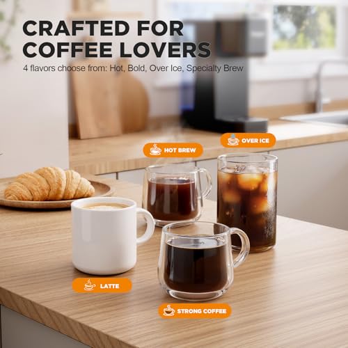 Tastyle 330MF Single Serve Coffee Maker with Built-in Detachable Milk Frother, Iced and Hot Coffee Machine for K Cup & Grounds, 40oz Removable Water Reservoir, 6 Cup Sizes, Fits 7.3" Travel Mug, Black
