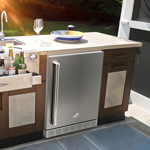 cureder 21 Inch Outdoor Refrigerator, Weather Proof Stainless Steel Beverage Beer Cooler Under Counter Fridge, Indoor/Outdoor Refrigerator with 3 Shelves for Patio Kitchen and Commercial Use