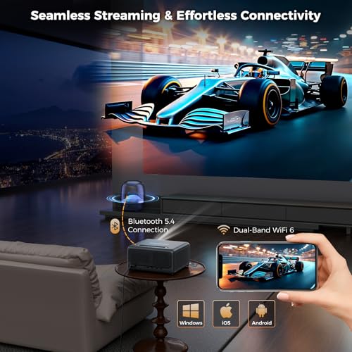 GooDee 4K Smart Projector with WiFi 6 & Bluetooth - UHD Movie Projector, ToF Auto Focus & Keystone, MEMC, Built-in Streaming Apps, Dolby Audio Home Theater for Outdoor Movie Night & Bedroom Cinema