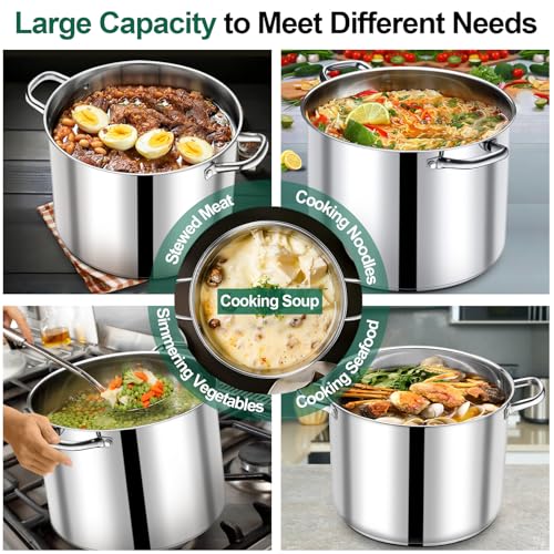 P&P CHEF 20 QT Stock Pot with Lid, Stainless Steel Large Cooking Pot, Soup Canning Stockpot for Stewing Simmering, Tri-ply Bottom for All Stoves, Heavy-Duty &Dishwasher Safe & Food-Grade