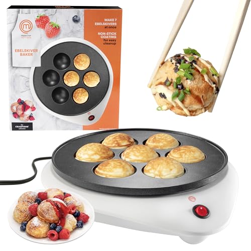 MasterChef Electric Ebelskiver Maker Delicious Homemade Japanese Takoyaki, Donut Holes, Cake Pops, Octopus Balls, Aebleskivers, Danish- Nonstick Easy Clean Appliance, Fun Gift