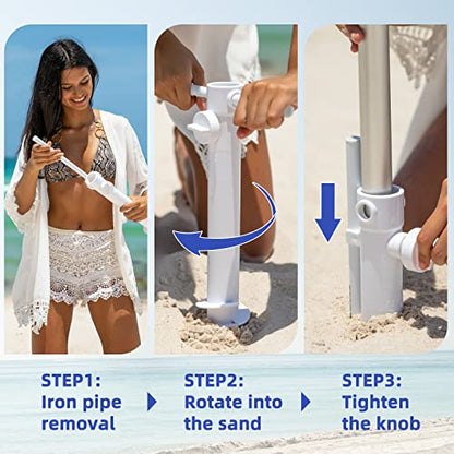 AMMSUN 8 Feet Large Beach Umbrella with Sand Anchor Heavy Duty High Wind Portable Outdoor Umbrellas UPF 50+ Protection Air Vent Tilt Patio Garden Pool Blue