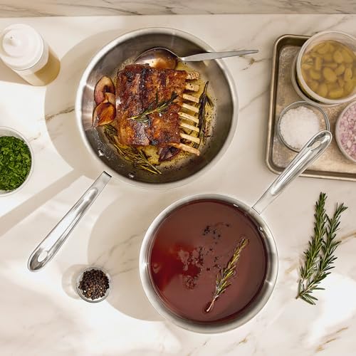 All-Clad D3® Stainless Steel 3 Piece Cookware Set- Made in USA- Includes 10" Frying Pan and 2-Qt Saucier Pan With Lid - Professional Grade -Oven Safe & Induction Compatible