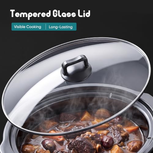 OLIXIS Slow Cooker 8 Quart, Ceramic Nonstick Coating, Programmable Slow Cooker with Dishwasher Stoneware Pot and Tempered Glass Lid, Multi Cookers with 3 Temperature, 35in Tangle Free Cord, Black