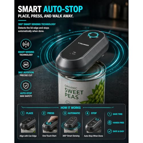 Rechargeable Electric Can Opener, Handsfree Automatic Can Opener Electric, Side Cut Smooth Edge, Magnet Lid Lifter, Stainless Steel Professional-Grade Blade, for Elderly and Arthritic Users