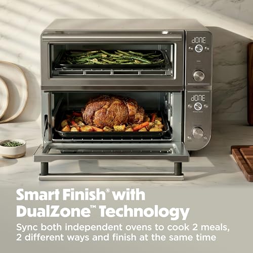 Ninja Double Oven Pro Smart XL Countertop Oven & Air Fryer | 30.2 Qt Capacity |12-in-1 Versatility with Smart Finish & DualZone Tech to Cook 2 Meals at Once | Fit up to 4.5lb Chicken | Silver | DCT821