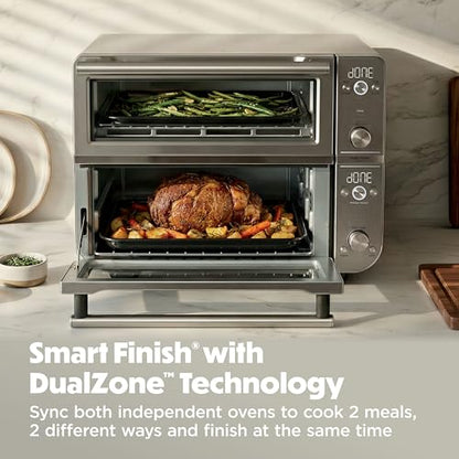 Ninja Double Oven Pro Smart XL Countertop Oven & Air Fryer | 30.2 Qt Capacity |12-in-1 Versatility with Smart Finish & DualZone Tech to Cook 2 Meals at Once | Fit up to 4.5lb Chicken | Silver | DCT821