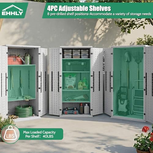 EHHLY Heavy Duty Tall Storage Cabinet Outdoor Weatherproof, 28 Cuft Garage Storage Cabinet with 4 Adjustable Shelves, Lockable Kitchen Pantry Closer Organizer, 31Wx23Lx66H, Polar White