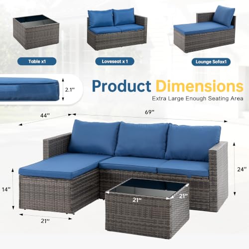 Patio Furniture Set 4 Pcs Outdoor Sectional Sofa Set with Cushion, Blue