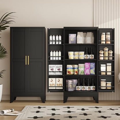 GAIOUS Metal Kitchen Pantry Cabinet, Storage Cabinets with 2 Door and 3 Adjustable Shelves, Black Freestanding Food Storage Cabinet, Steel Cupboard for Kitchen Dinning Room