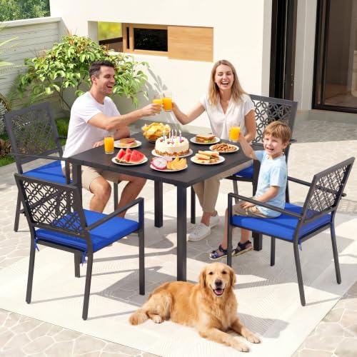 5 Piece Outdoor Dining Set with 4 Dining Chair for Deck Garden Poolside