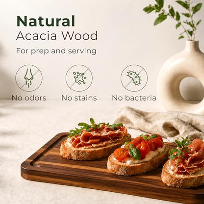 Acacia Wood Cutting Board Set of 3 with Holder, Juice Grooves & Built-in Handles - Durable, Wooden Cutting Boards for Kitchen, Perfect for Chopping, Food Prep and Serving as a Charcuterie