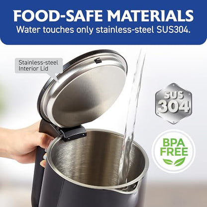 Elite Gourmet 1.7L Cool-Touch 1500W Fast Boil Kettle, Double Wall, Black