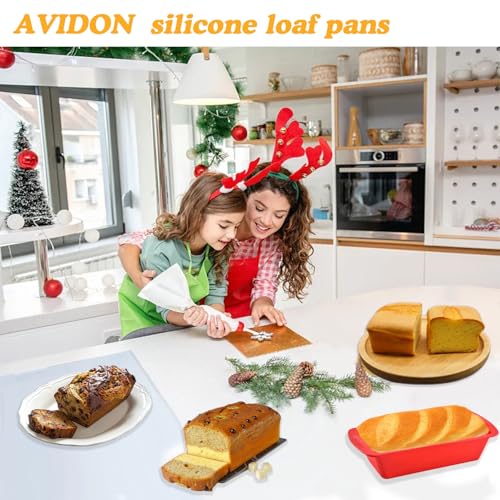 AVIDON Silicone Baking Pans Sets - Nonstick Bakeware Set with Loaf Pan, Muffin Pan, Square/Round Cake Pan, silicone baking molds for baking cakes, loaf, bread (7.5inch loaf pan x 4 packs)