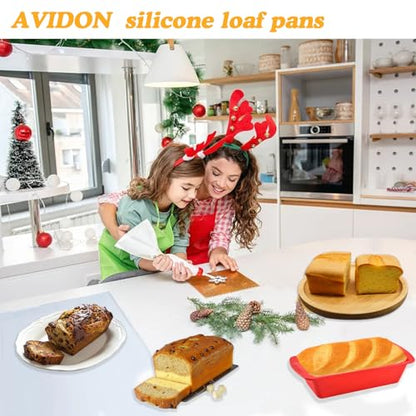 AVIDON Silicone Baking Pans Sets - Nonstick Bakeware Set with Loaf Pan, Muffin Pan, Square/Round Cake Pan, silicone baking molds for baking cakes, loaf, bread (7.5inch loaf pan x 4 packs)