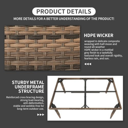 Rattaner Brown Wicker Patio Dining Set for 6 Outdoor Dining Glass Table and Chairs 7 Pieces with Waterproof Cover and Cushions, Khaki