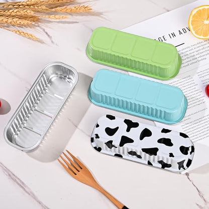 Findful Mini Loaf Baking Pans with Lids and Spoons (50 Pack, 6.8oz) Rectangle Aluminum Foil Baking Pans Tins Containers - Cupcake Containers Wrappers Cheesecake Creme Brulee Ramekins