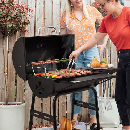 Royal Gourmet CC1624 Barrel Charcoal Grill, Large Charcoal Grill with Side & Front Shelves, 426 sq. in. Cooking Grid, Sturdy Side Shelf with Hooks, for Outdoor Backyard and Picnics, Black