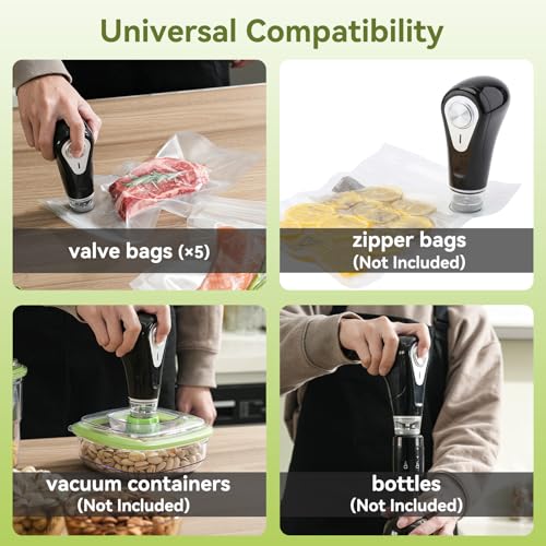 Vesta Precision Handheld Vacuum Sealer, Powerful Compact Vacuum Sealer for Food Save, Portable & Rechargeable Design Food Sealer for Seal Meal Saver, Works with valved Bags, Zipper Bags and Containers