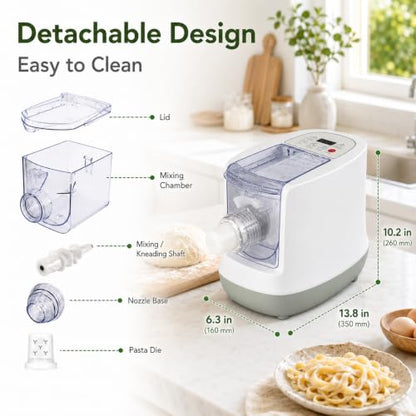 Electric Pasta Maker Machine – Automatic Noodle Maker with 13 Shape Discs, 23oz Large Capacity, Digital Touch Control for Spaghetti, Fettuccine, Macaroni & Dumpling Skins