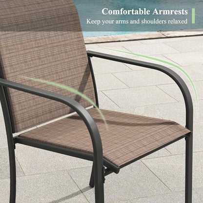 ARKOST 3 Pieces Outdoor Dining Set, Stackable Textilene Paito Chairs & 27.5" Square Dining Table with Shelf, Patio Dining Set for Backyard, Deck, Garden, Brown & Black