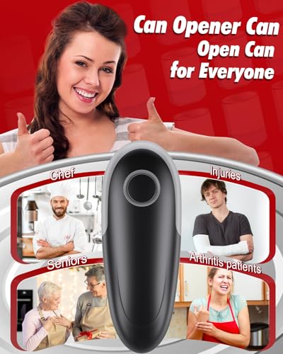 Electric Can Opener Fits All Can Sizes, Electric Can Openers for Kitchen Food Safe with Smooth Edge, Kitchen Gadgets Battery Operated Can Openers for Seniors, Arthritis and Chef Black+Grey