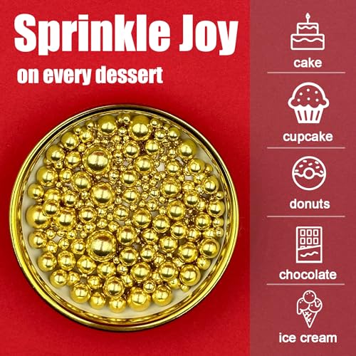 Sprinkles for Cake Decorating, Gold Silver White and Black Pearl Sprinkles Mix for Cookie Baking Ice Cream Cupcake Topping