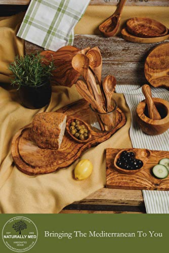 Naturally Med - Olive Wood Cutting Board/Cheese Board - 14 inch. Olive wood board for cheese, cutting, kitchen, charcuterie. Handcrafted, artisan product.